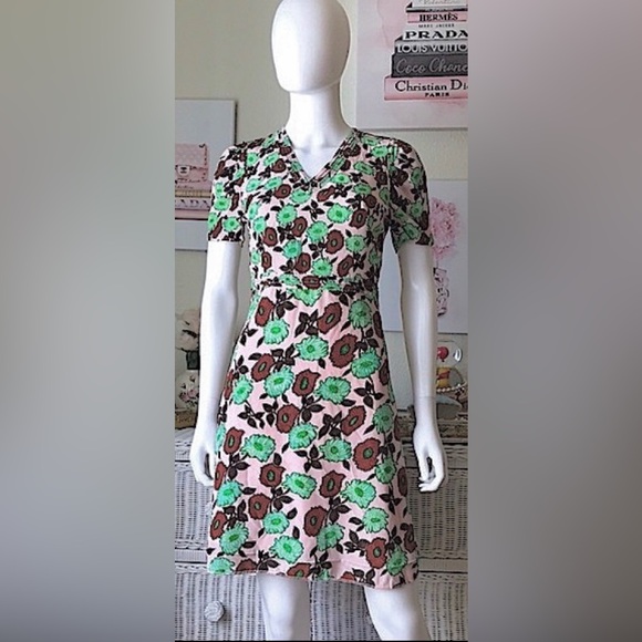 Sandro 100% silk dress floral print pink, green, red colors EU size 34 = US 0 - Picture 1 of 10